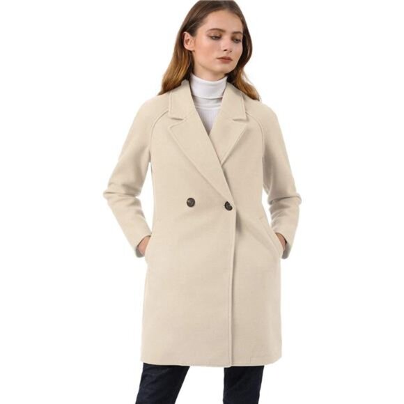 Women's Notched Lapel Double Breasted Raglan Winter Coats - Picture 3 of 7